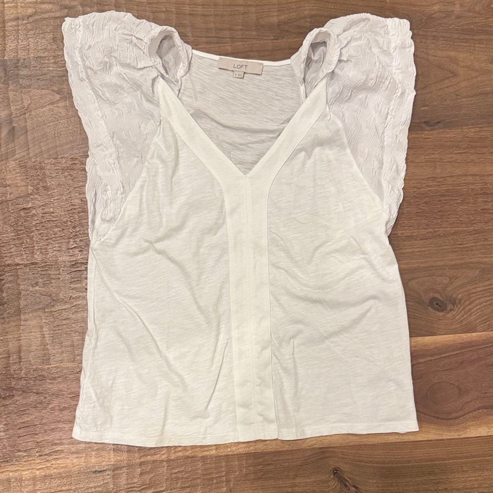 LOFT Cream Ruffle Sleeve Tank Top